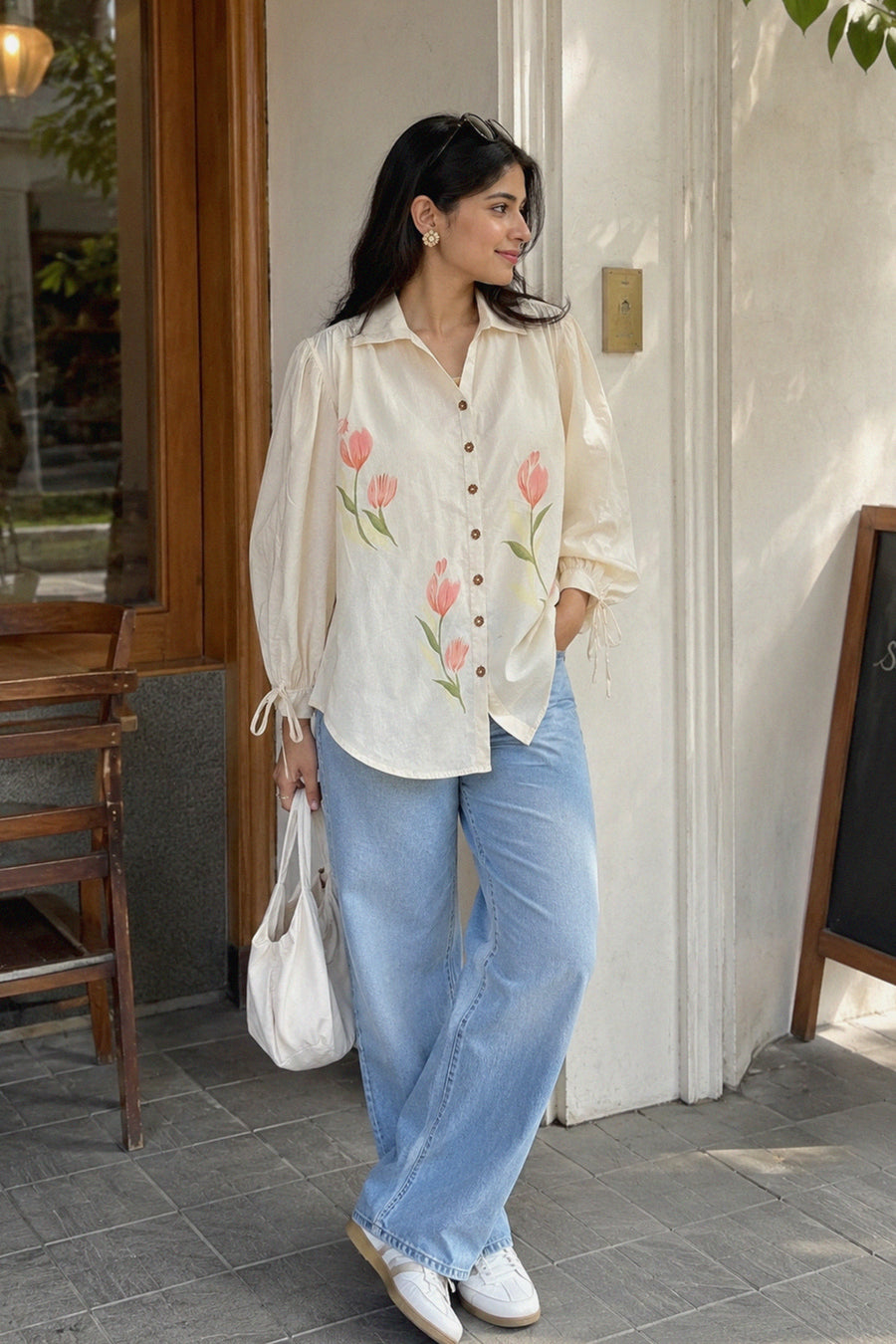 Aabroo White Hand-painted Shirt