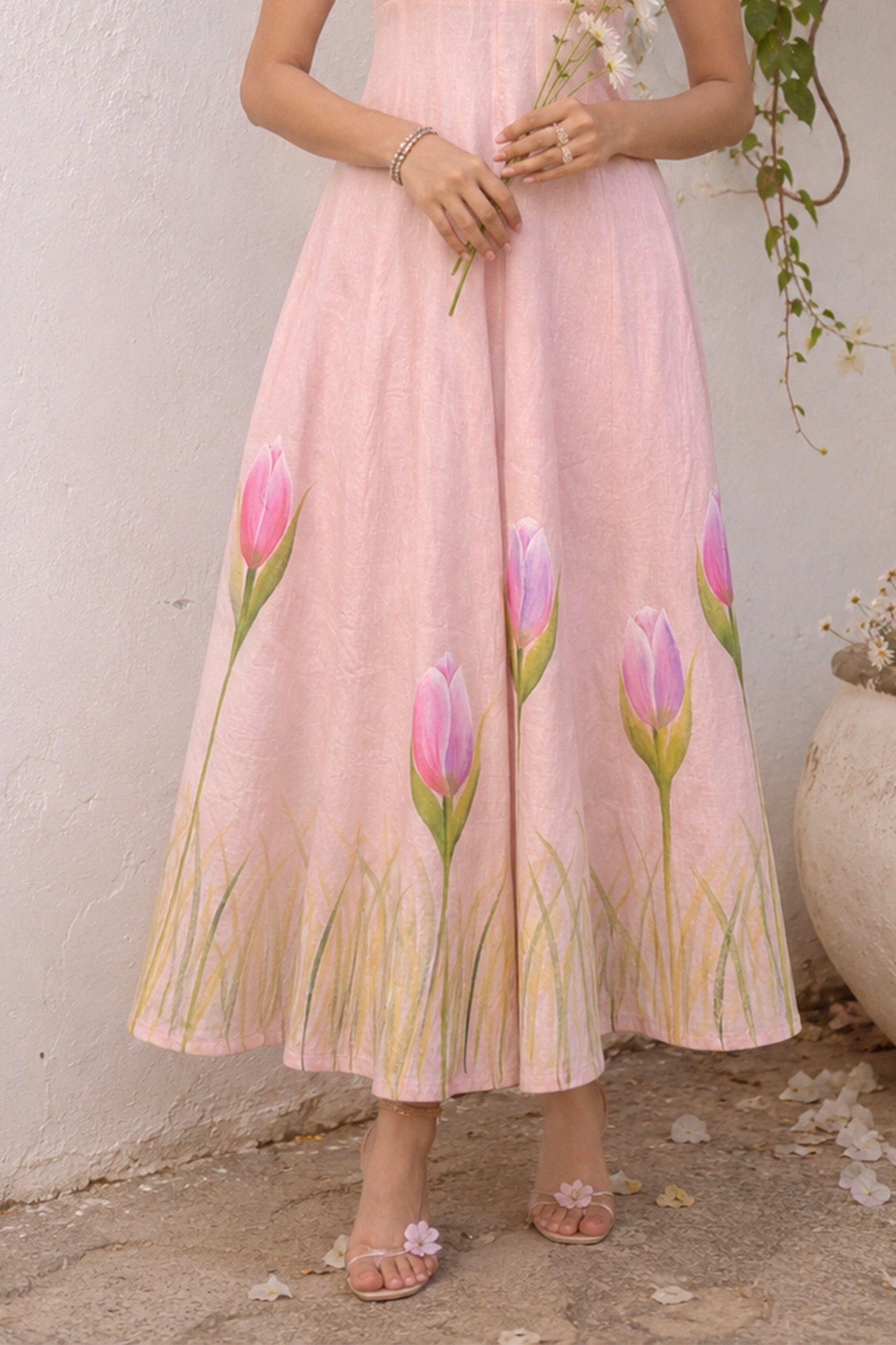 dilruba pink tulip handpainted dress