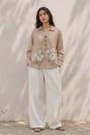 mitti ki khushboo beige linen handpainted shirt 