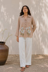 mitti ki khushboo beige linen handpainted shirt 