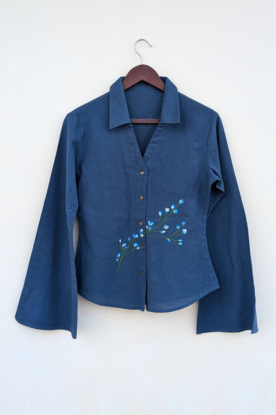 neela aasman blue linen handpainted shirt
