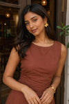 sukoon brown cotton handpainted a line dress
