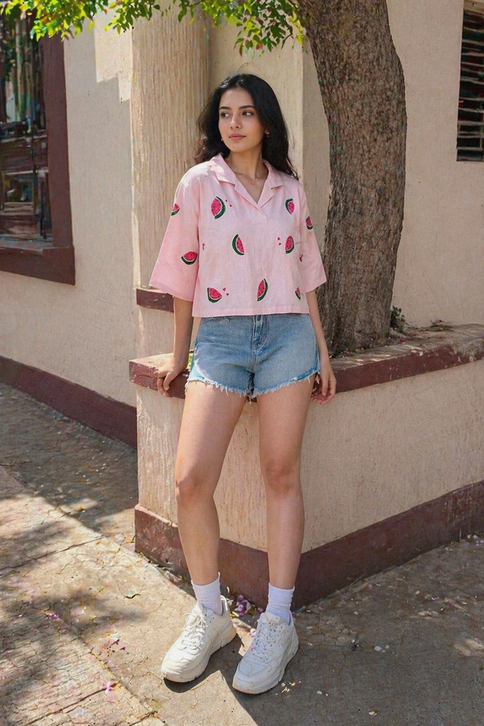 zara hatke pink cotton hand-painted shirt